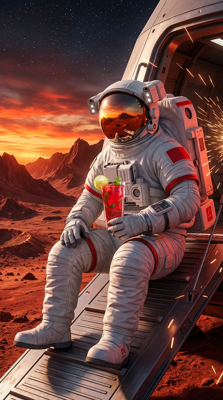 Astronaut Mars AI Product Photography with Warm Futuristic Sci-Fi Theme