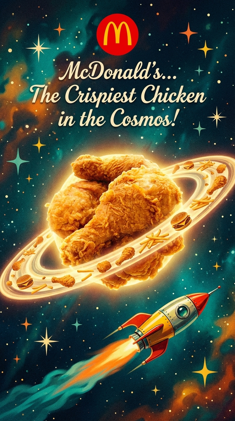 Cosmic Orbit Food Ads – Retro Space Poster Concept