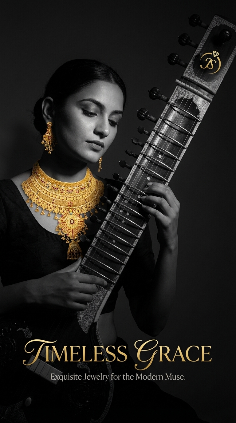 Luxury Jewellery Product Ads – Monochrome Sitar Noir Brand Scene