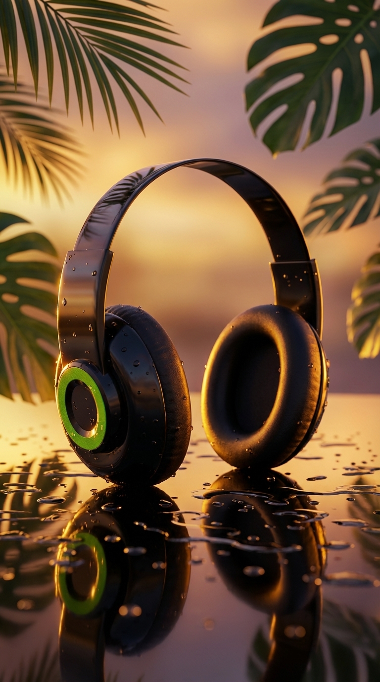 Luxury Tropical Studio AI Product Photography with Warm Sunset Glow
