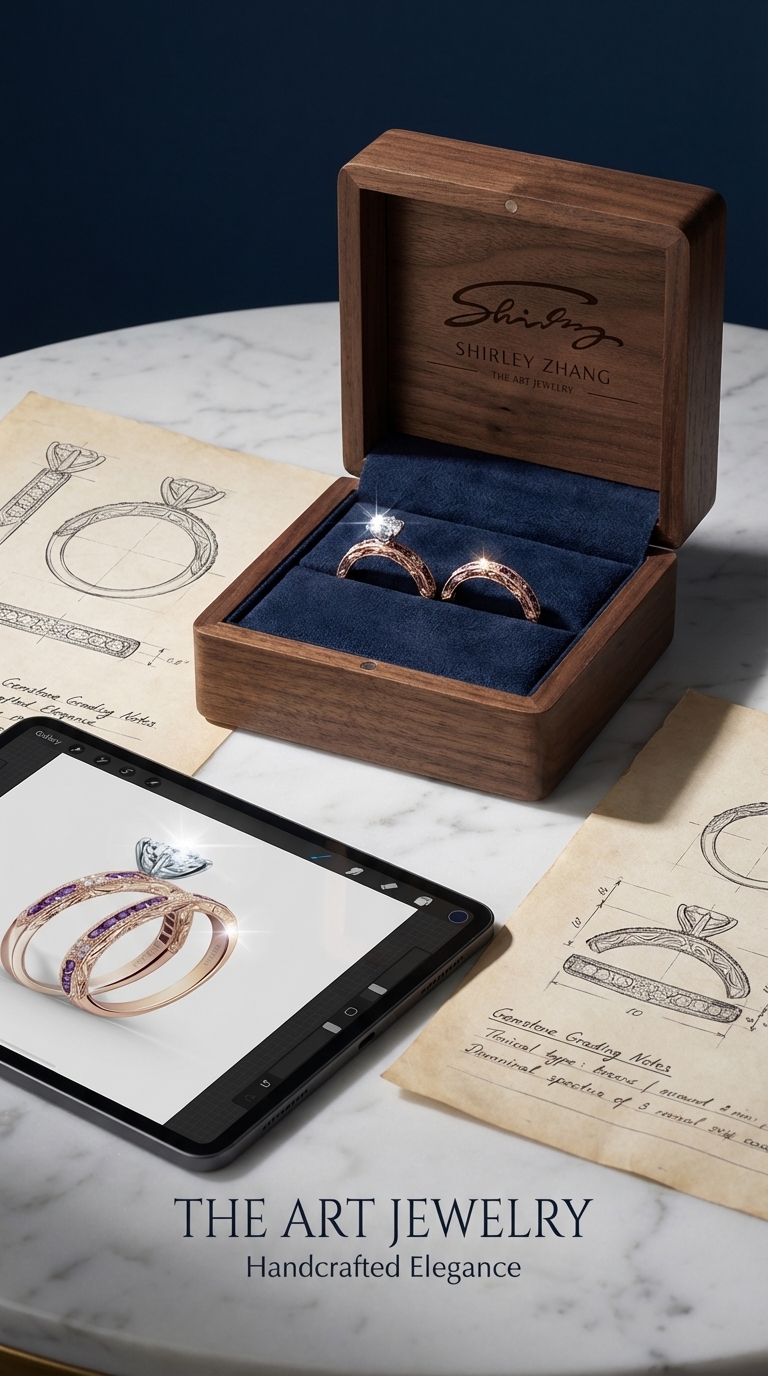 Master Jeweler Workspace Poster – Luxury Gold & Sapphire Collection Ad