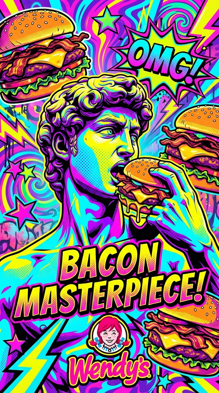 Psychedelic Neon Pop Food Ads – Bold Comic Street Concept