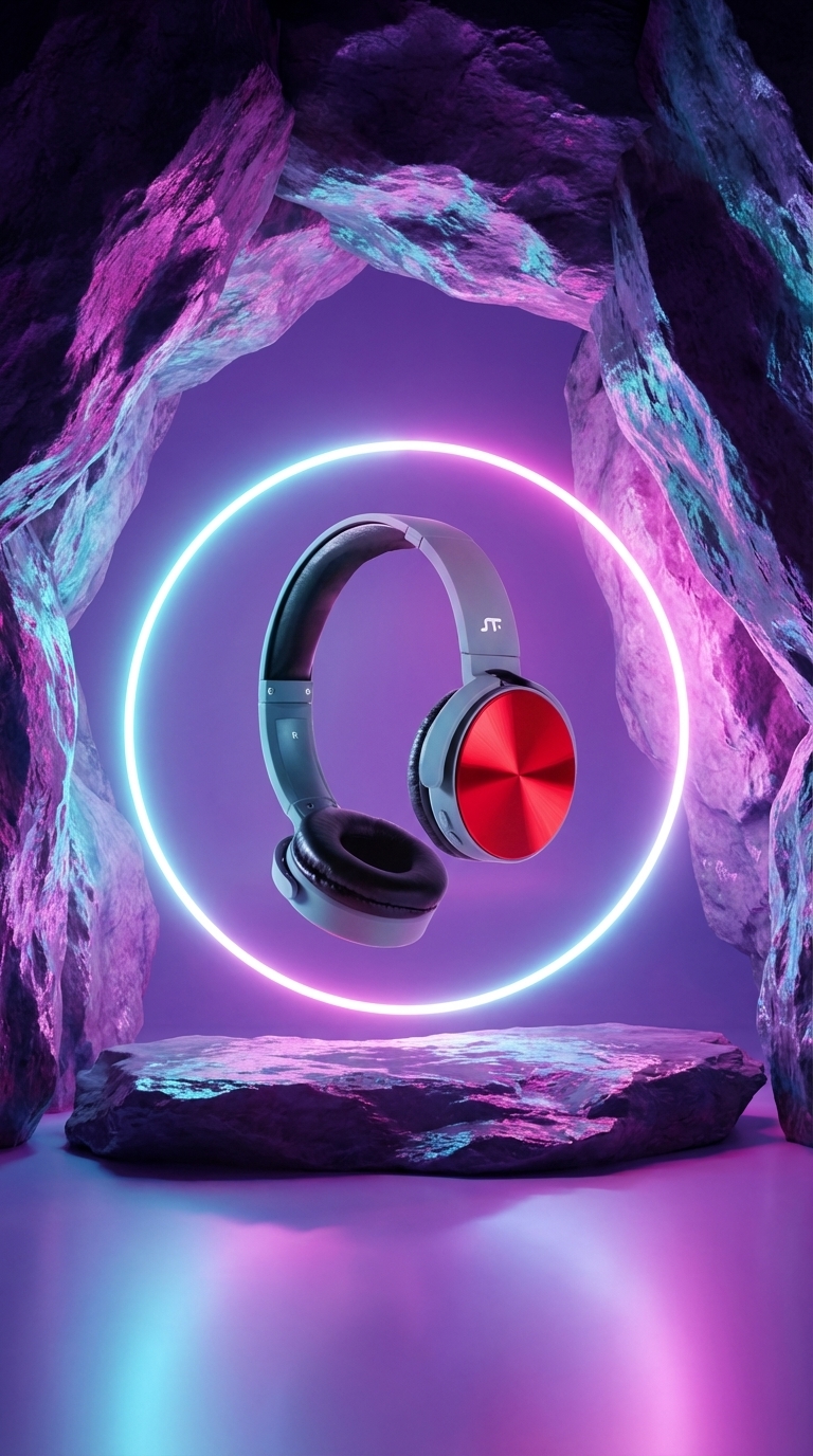 Sci-Fi Cyberpunk Futuristic Cave AI Product Photography with Neon Lighting