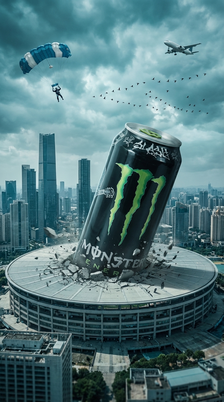 Stadium Drop AI Product Photography with Epic Surreal Cinematic Impact