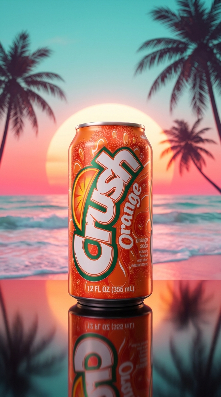 Vaporwave Neon Sunset Beach AI Product Photography with Glossy Reflection