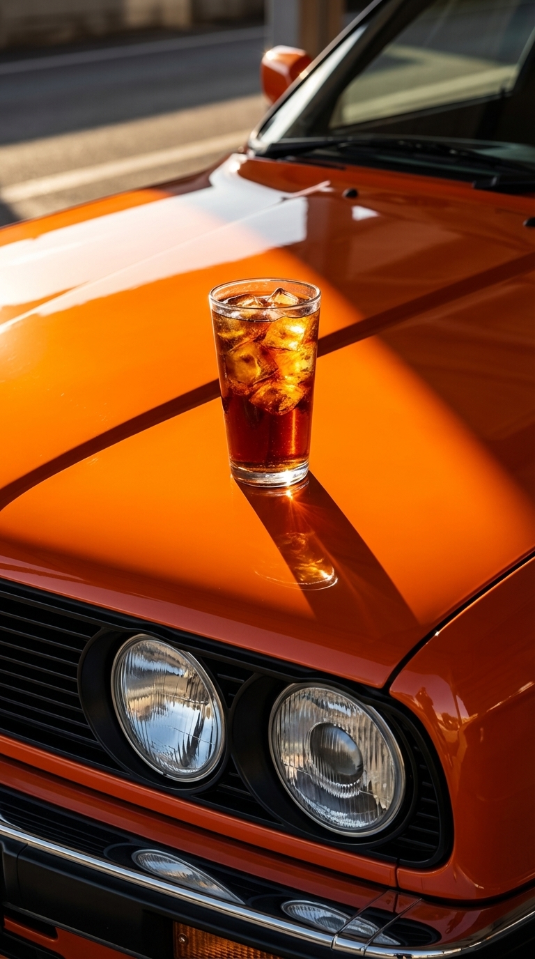Vintage Car Front AI Product Photography with Moody Orange Studio Light