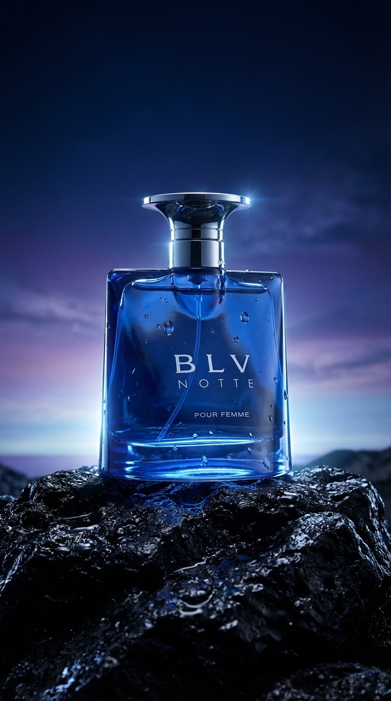 Wet Volcanic Rock AI Product Photography with Dramatic Deep Blue Lighting
